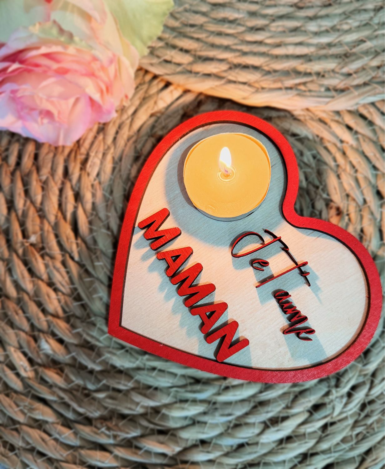 Photophore cœur «Je t’aime maman »