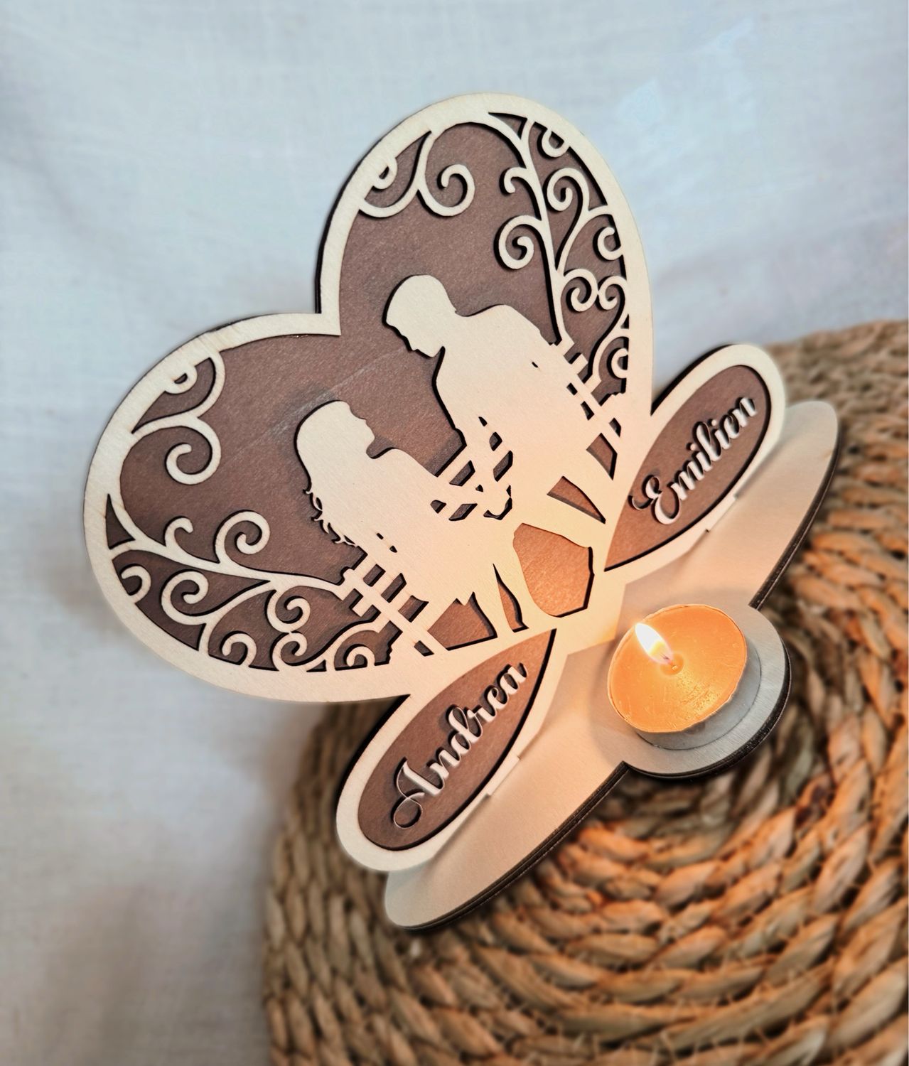 Photophore cœur personnalisé couple