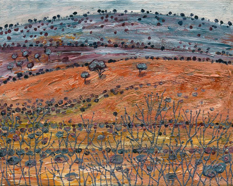 Central Australia outback scene fine art print bright colours orange yellow and blue