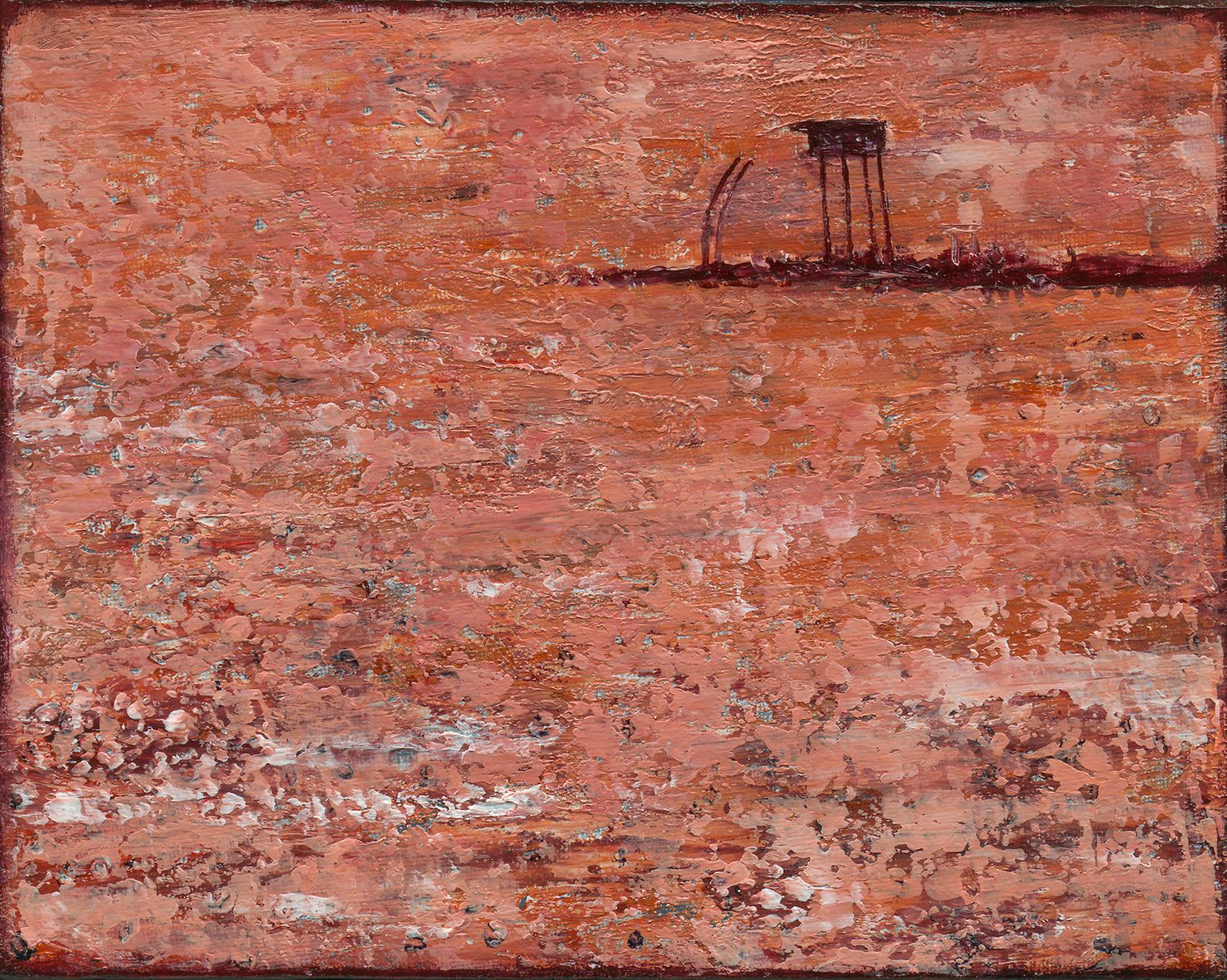 Lonely old bore water station in a stark, terra-cotta colored, dry desert in Australia&#39;s Red Centre.