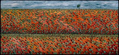 Extra large, wide premium fine art print of red sand dunes dotted with green spinifex plants. Limited edition &amp; excellent terra cotta, green and pale grey coloured wall art for your living area.
