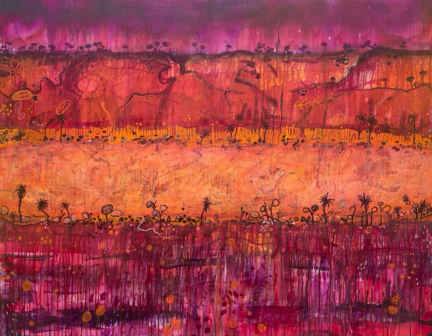 Large &amp; dramatic Red, Purple and orange coloured bands in a Palm Valley landscape Central Australia. Lots of close up detail.