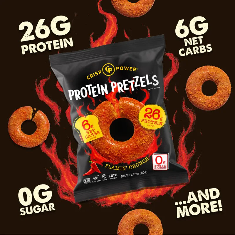 CRISP POWER PROTEIN PRETZELS FLAMIN CRUNCH