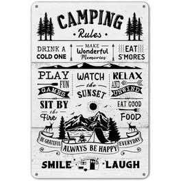 Camping Rules Sign Funny Camping Wall Decor For Camper, Cabin, Rv Outside Inside Use 12 x 8 Inch