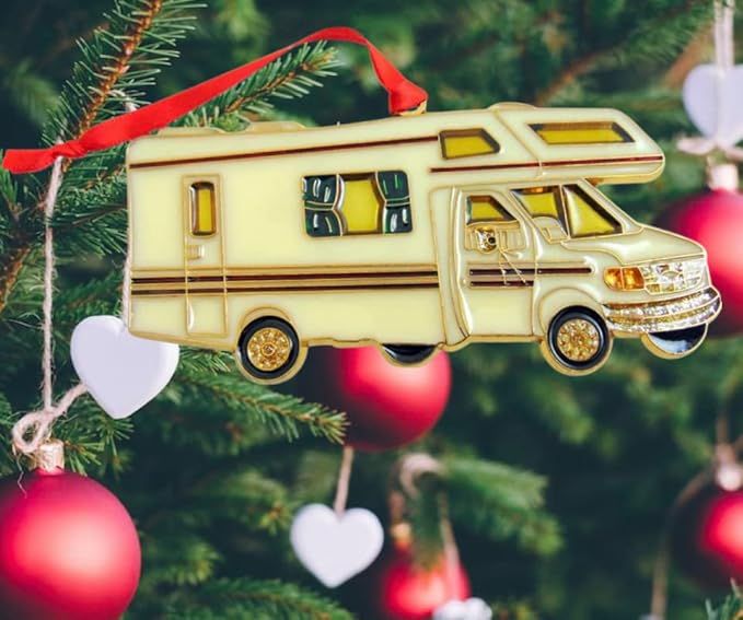 Motorhome Camper Christmas Tree Ornament Holiday Camping Decoration, 6 inch
