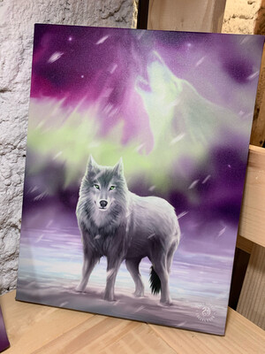 « Loup totem » toile tendue sur cadre, Reproduction d’Anne Stokes , 25x19cm