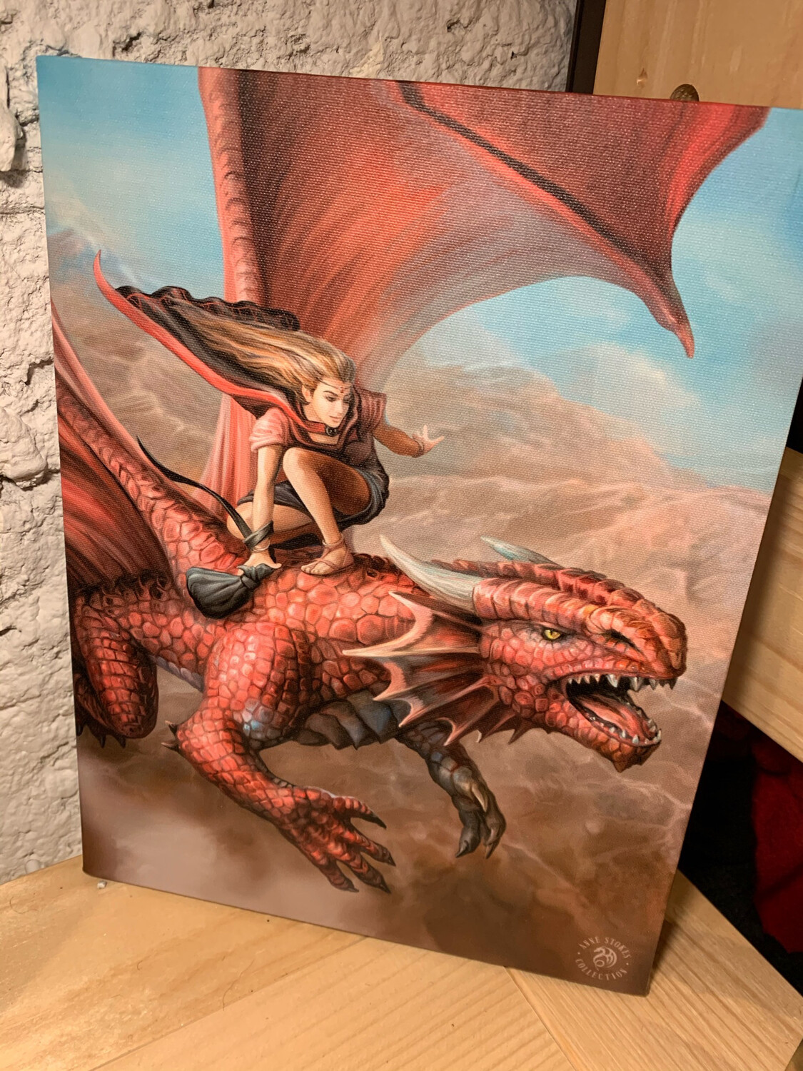 « Chevaucher le dragon » toile tendue sur cadre, Reproduction d’Anne Stokes , 25x19cm
