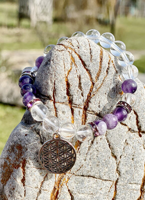 Bracelet Fleur de vie avec amethyste et cristal de roche