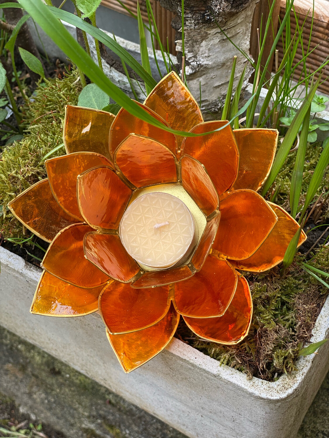 Bougeoir lotus doré orange stimuler la vie