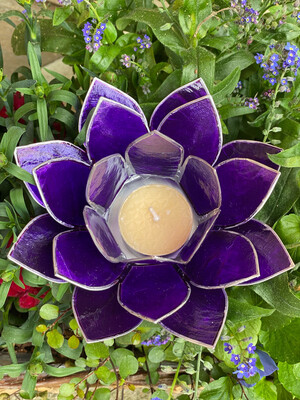 Bougeoir lotus argenté violet Reliance avec les astres