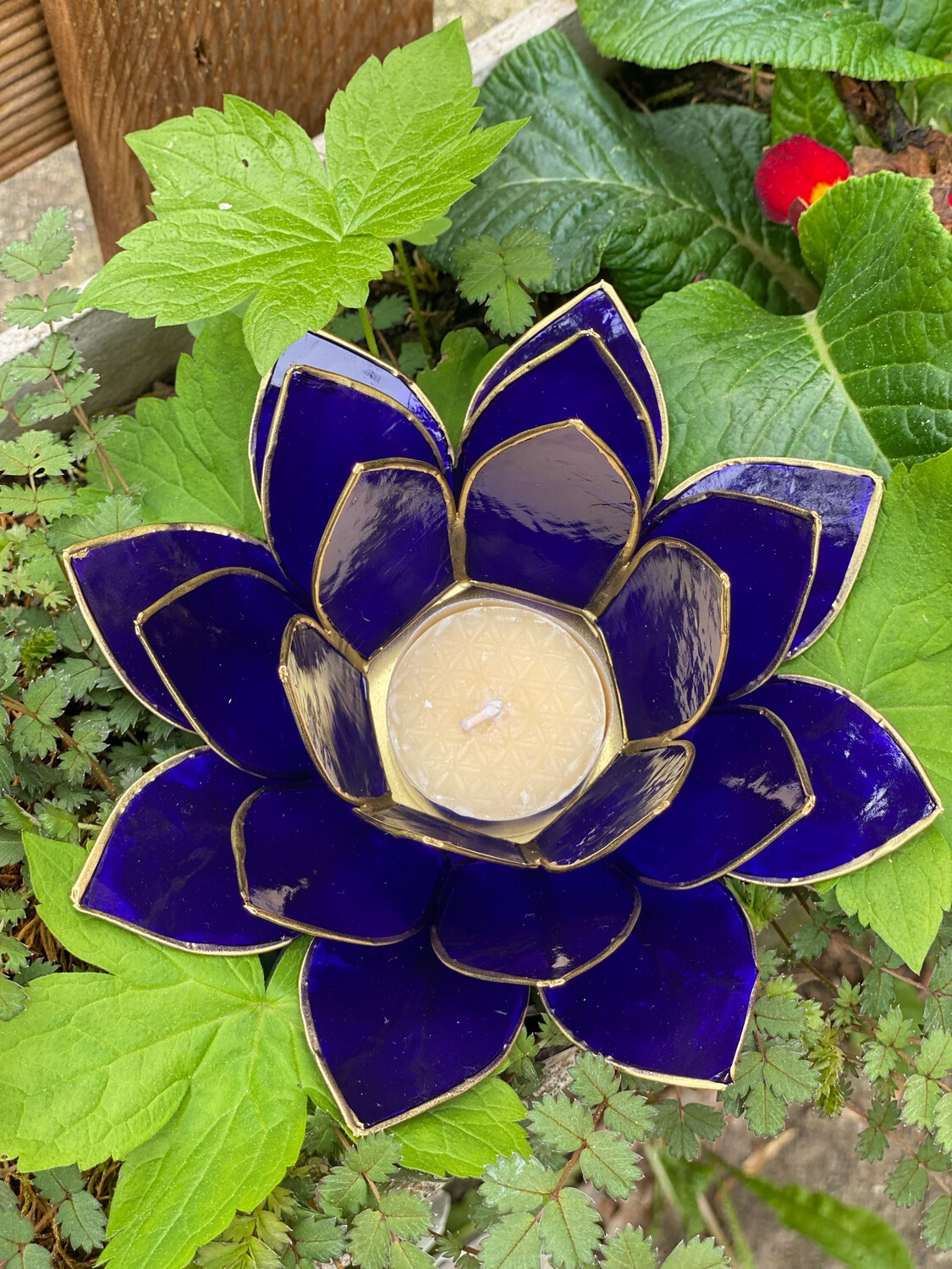 Bougeoir lotus doré violet élévation et consecration