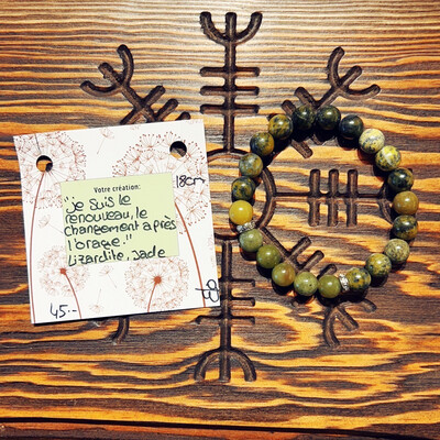 Bracelet atelier de féérie « Je suis le renouveau, le changement après l’orage » lizardite et jade 18cm