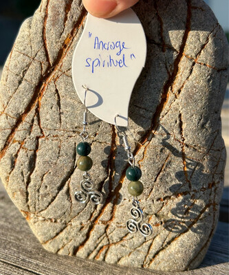 Boucles d’oreilles avec crochet en argent 925 « ancrage spirituel » avec agates mousses