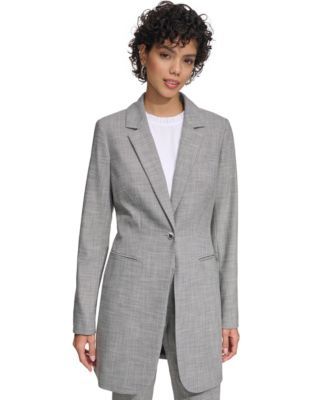 Calvin Klein Womens One-Button Long Blazer Blackwhite 0