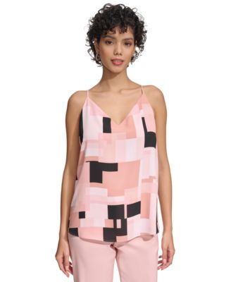Calvin Klein Womens Geometric-Print Camiso Blackdesert Rose XS