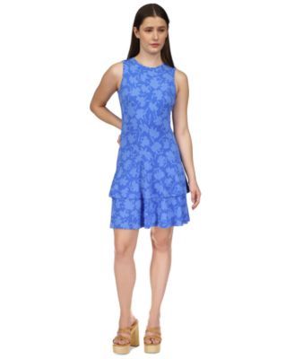 Michael Kors Petite Tonal-Shadow Fleur Dres Grecian Blue PXS