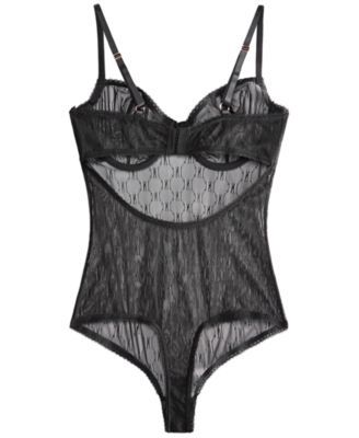 I.N.C. International Concepts Womens Monogram Bodysuit Deep Black Logo XXL