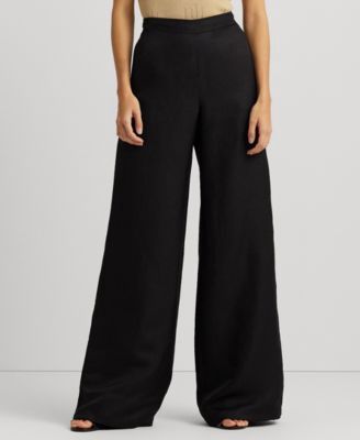 Lauren Ralph Lauren Womens Linen Wide-Leg Pants Black 12