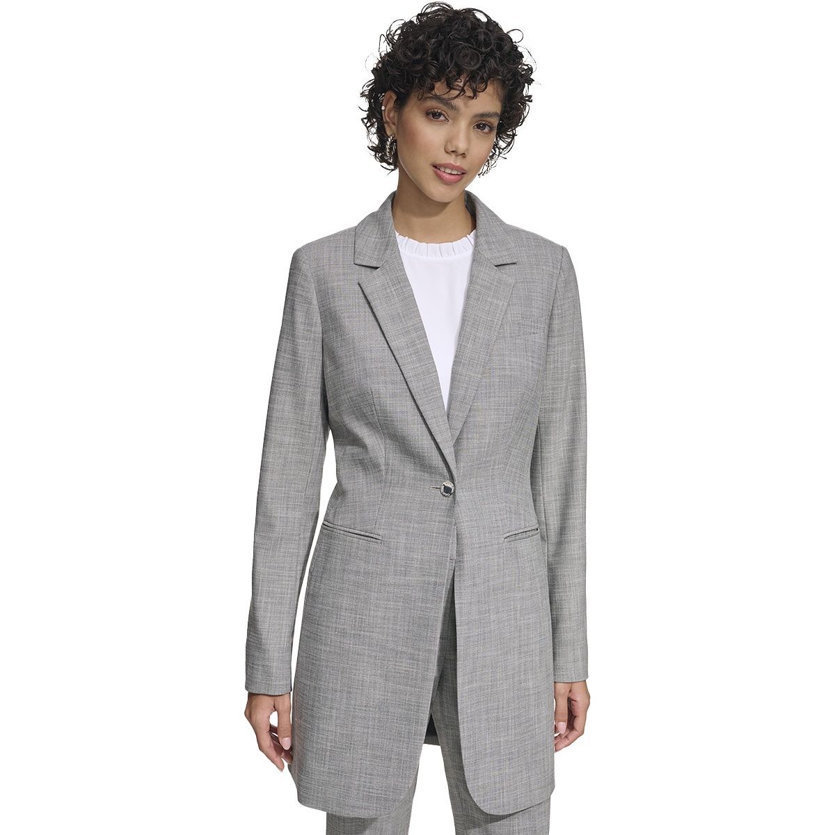 Calvin Klein Womens One-Button Long Blazer Blackwhite 16