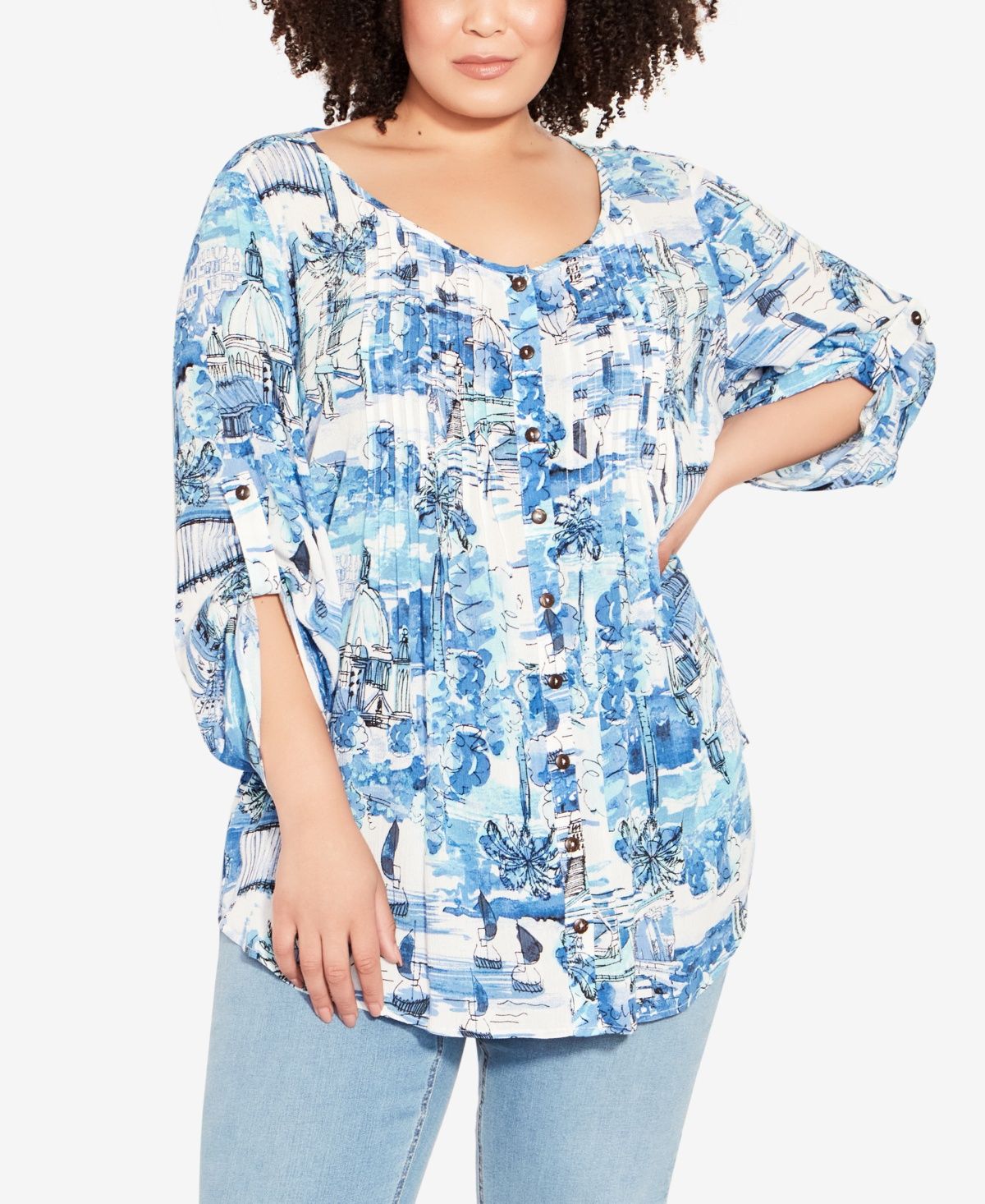 Avenue Womens Plus Pintuck Button Down Blouse