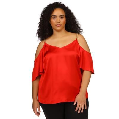 Michael Michael Kors Plus Size Cold-Shoulder Chain Strap Top - Crimson