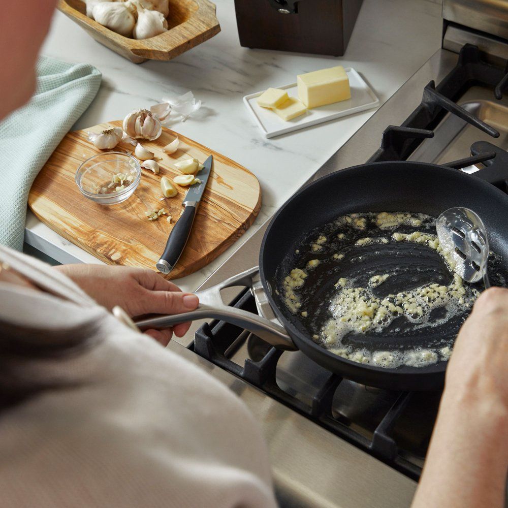 Calphalon Premier Space-Saving Hard-Anodized Aluminum Nonstick 12&quot; Everyday Pan with Lid - Black, Stainless Steel
