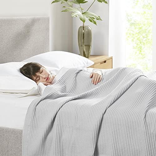 Full/Queen Waffle Weave Cotton Blanket Gray - Beautyrest