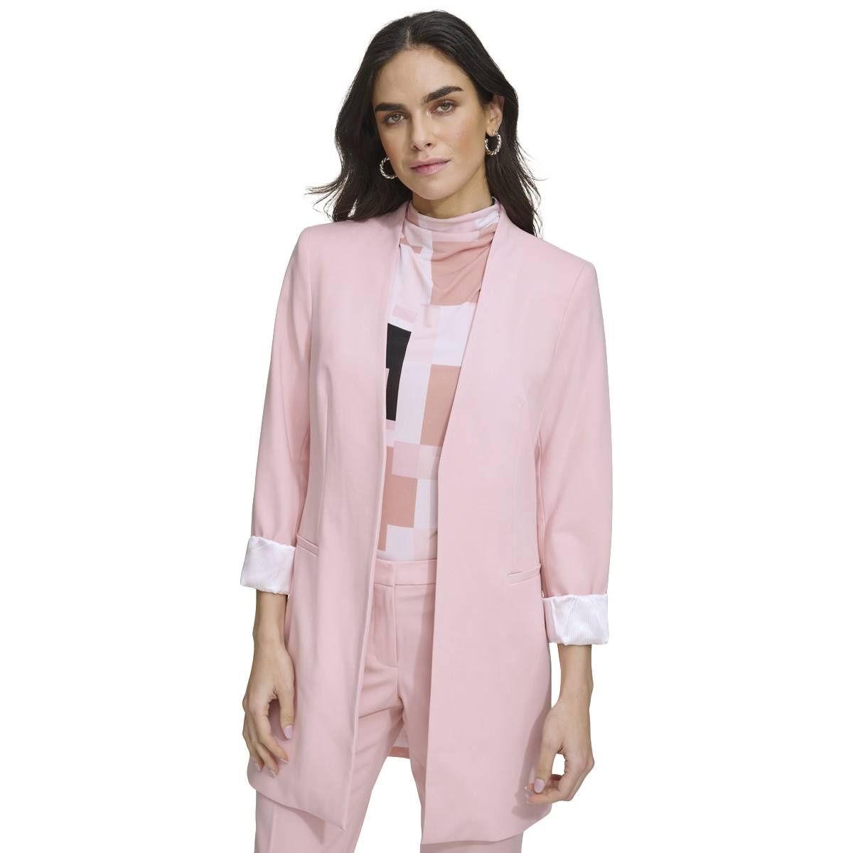 Calvin Klein Women&#39;s Open-Front Long Blazer - Silver Pink