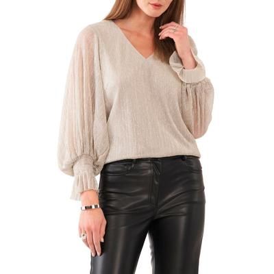 Vince Camuto Women&#39;s Metallic V-Neck Smocked-Cuff Blouse - Champagne Allure