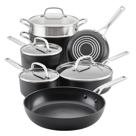 KitchenAid Hard-Anodized Induction 11pc (Only 9Pc) Nonstick Cookware Set: Matte Black Tempered Glass Lids