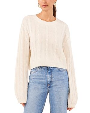 1.state Women&#39;s Crewneck Long-Sleeve Cable-Knit Sweater - Antique White