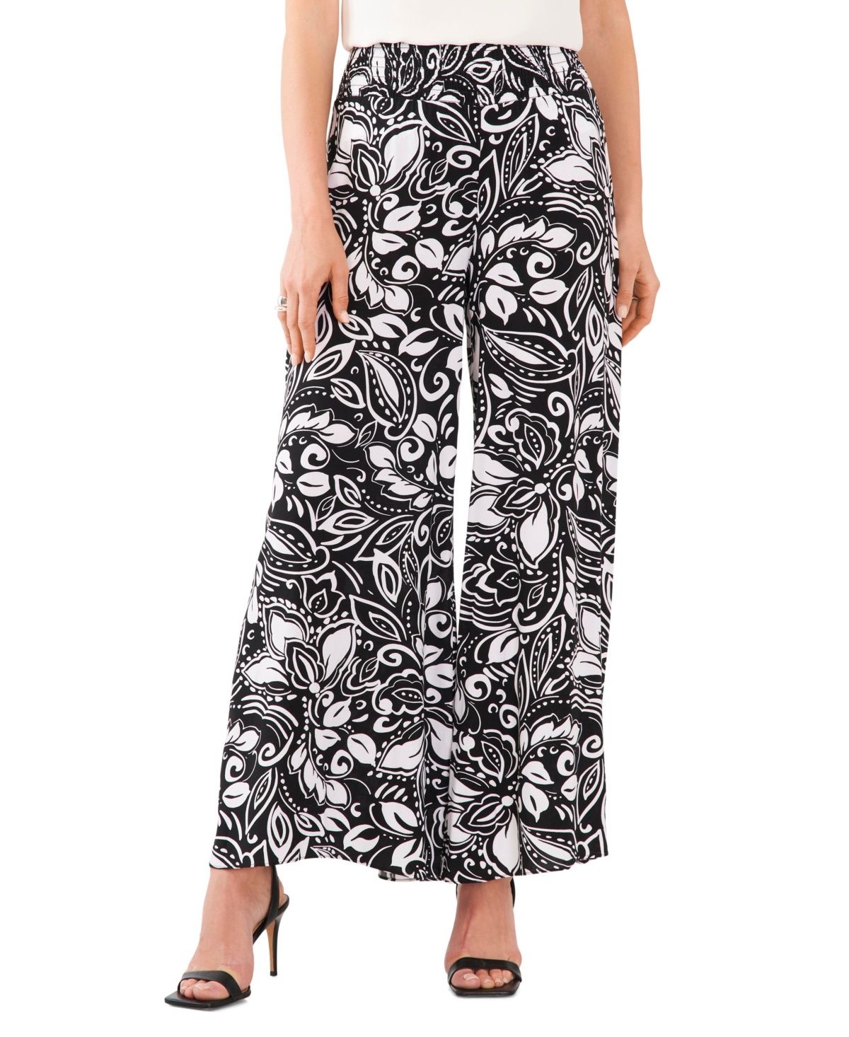 Vince Camuto Women&#39;s Smocked Waist Pull on Pants - Rich Black