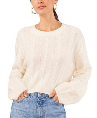 1.STATE Womens Crewneck Long-Sleeve C Antique White S