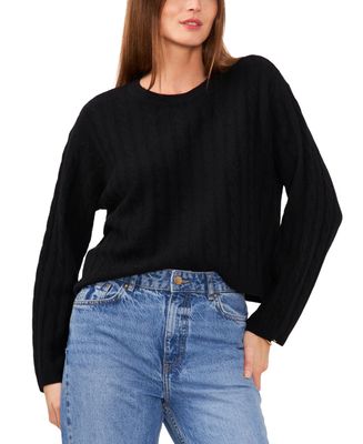 1.state Women&#39;s Crewneck Long-Sleeve Cable-Knit Sweater - Rich Black
