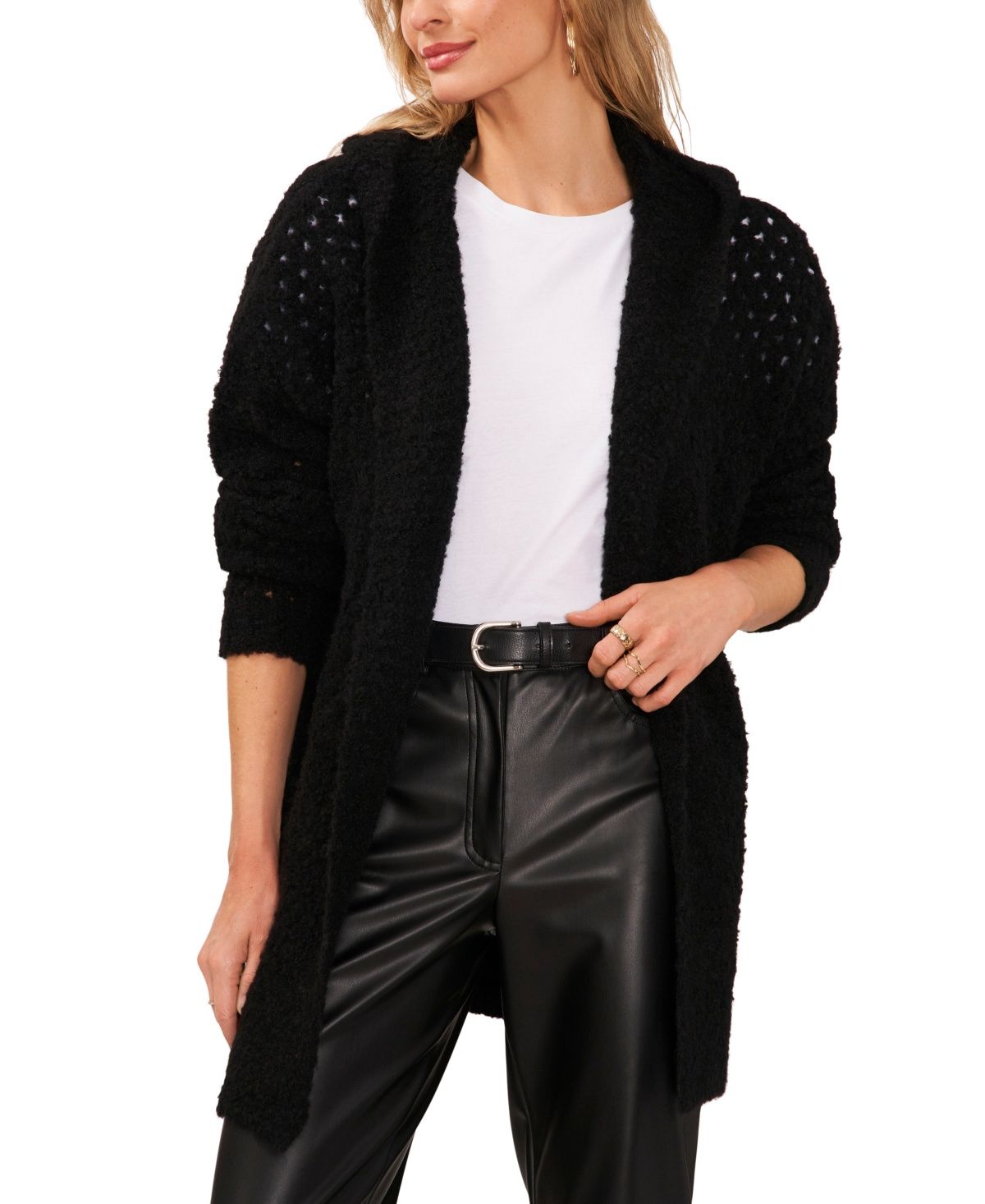 Vince Camuto Womens Open-Front Hoodie Card Rich Black M