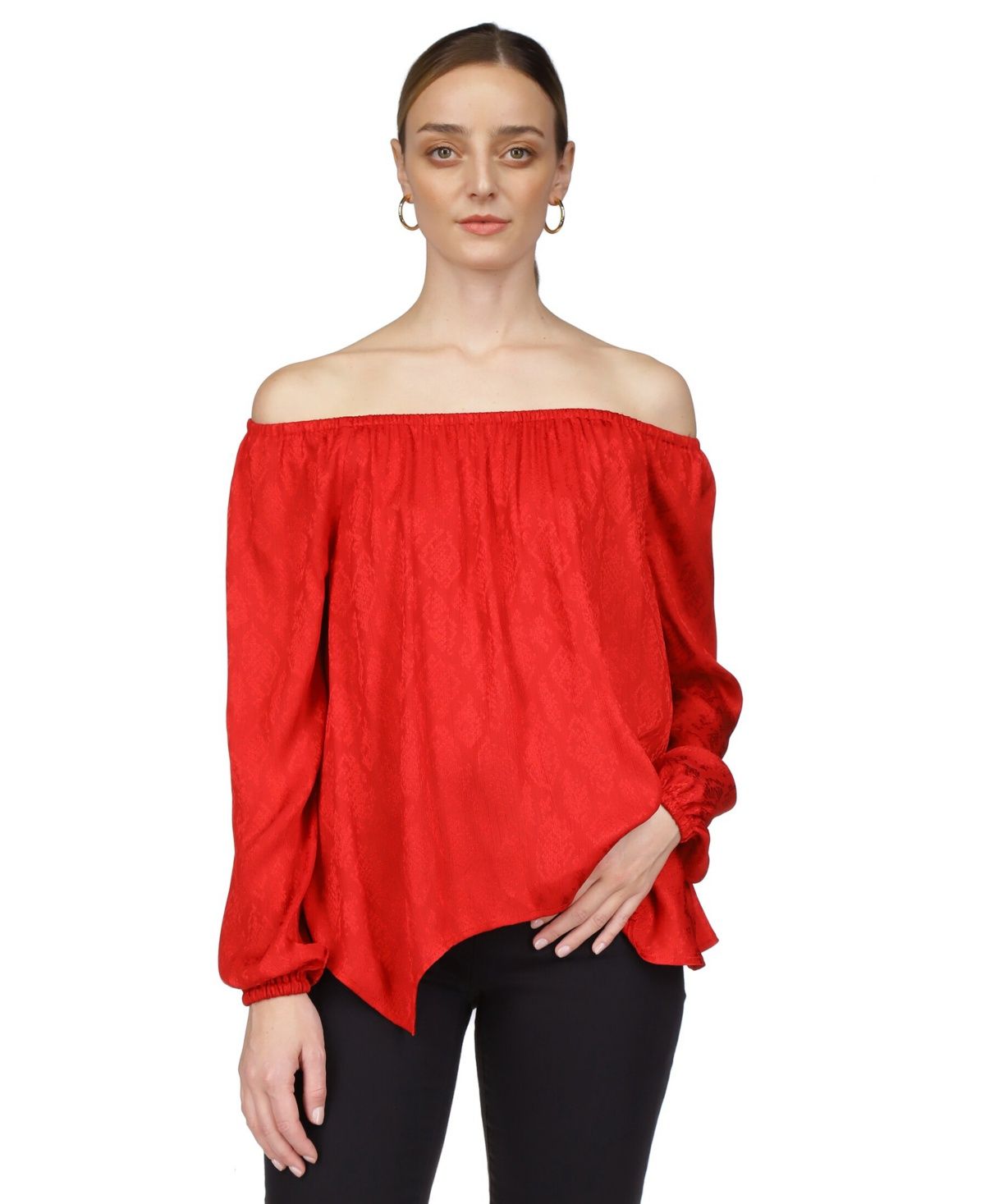 Michael Michael Kors Women&#39;s Off-the-Shoulder Jacquard-Print Top - Crimson