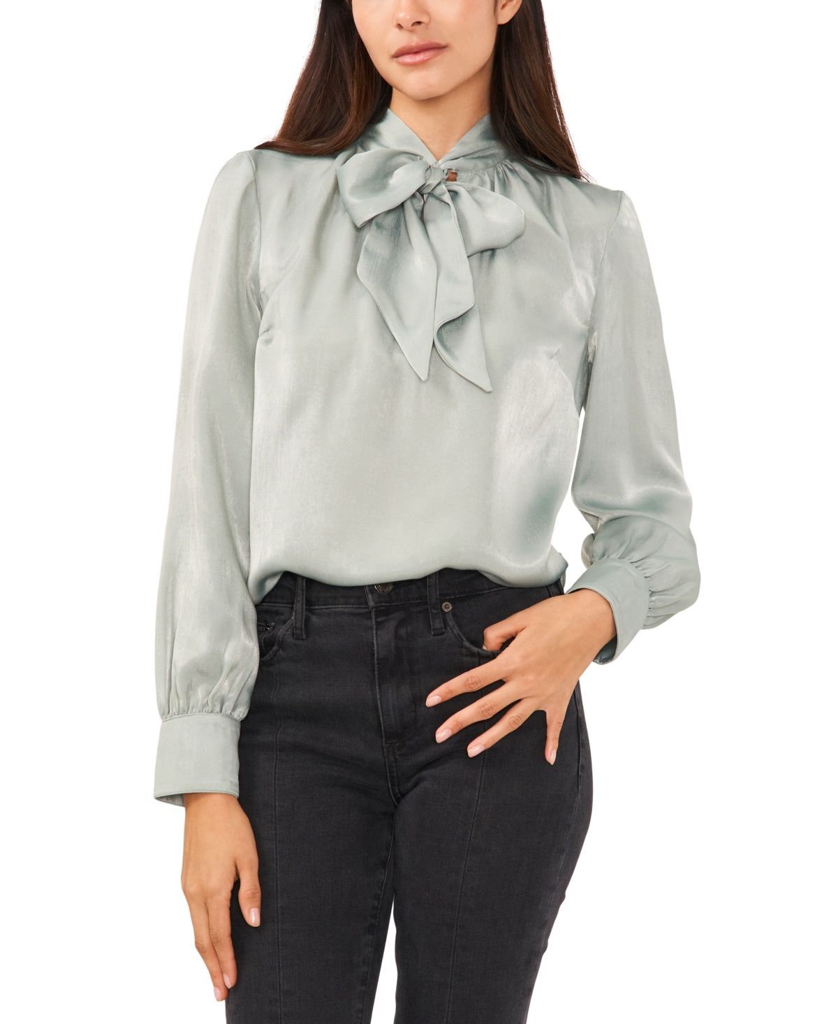 Vince Camuto Women&#39;s Long-Sleeve Tie-Neck Bow Blouse - Liberty Green