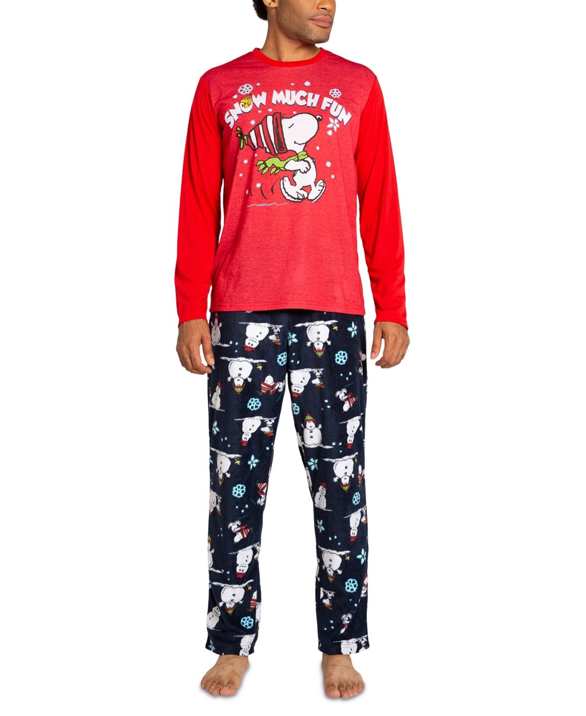 Briefly Stated Matching Men&#39;s Peanuts Long-Sleeve Top and Pajama Pants Set - Grey