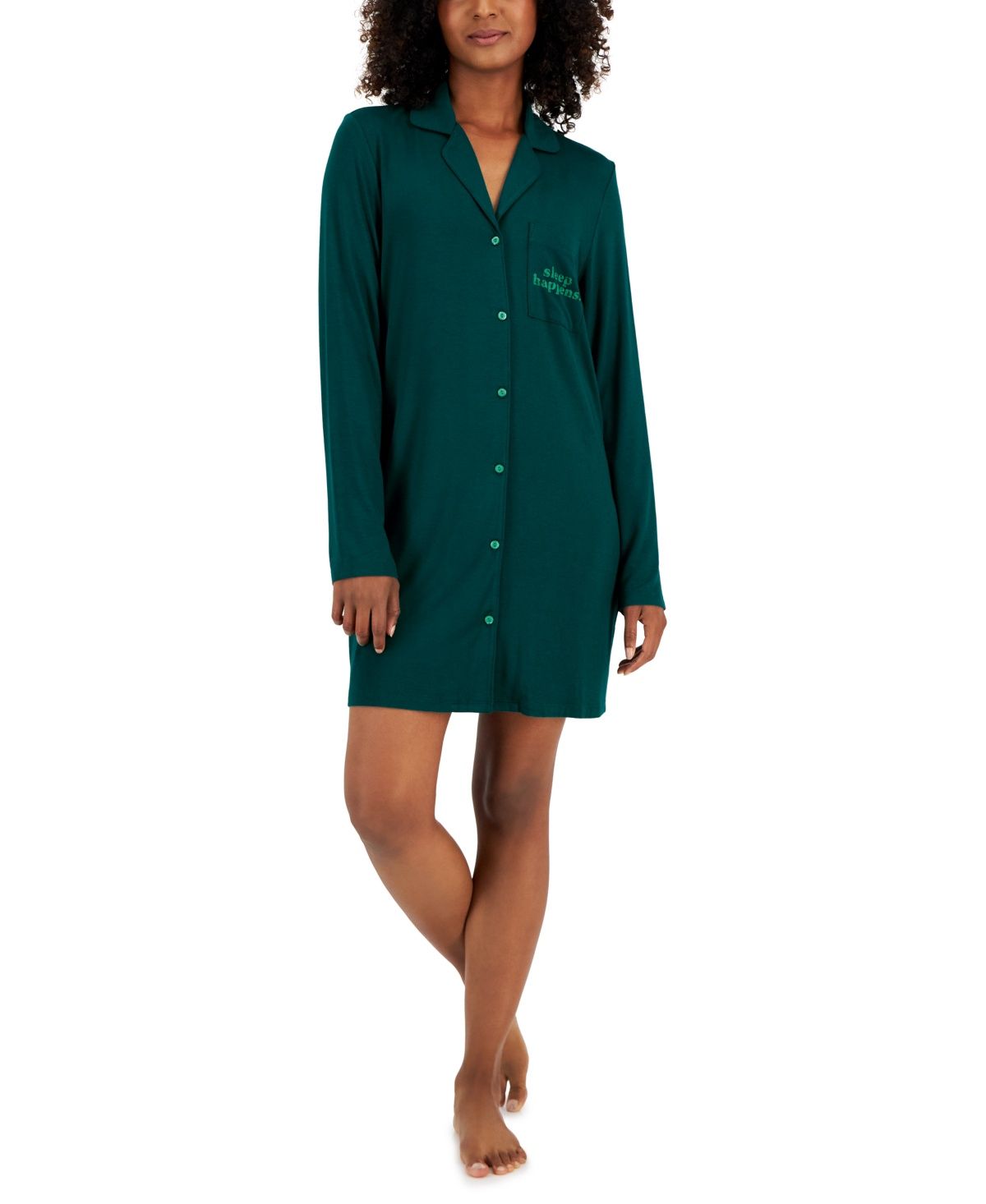 Jenni Women&#39;s Notched-Collar Long-Sleeve Sleepshirt,  - Sleep Happens