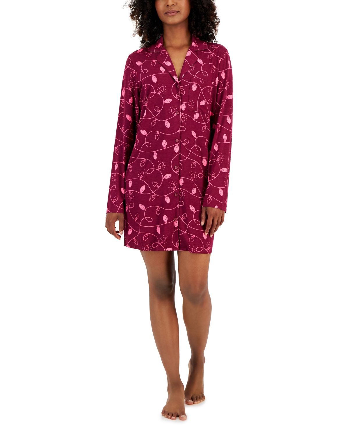 Jenni Women&#39;s Notched-Collar Long-Sleeve Sleepshirt,  - Xmas Light Smpl