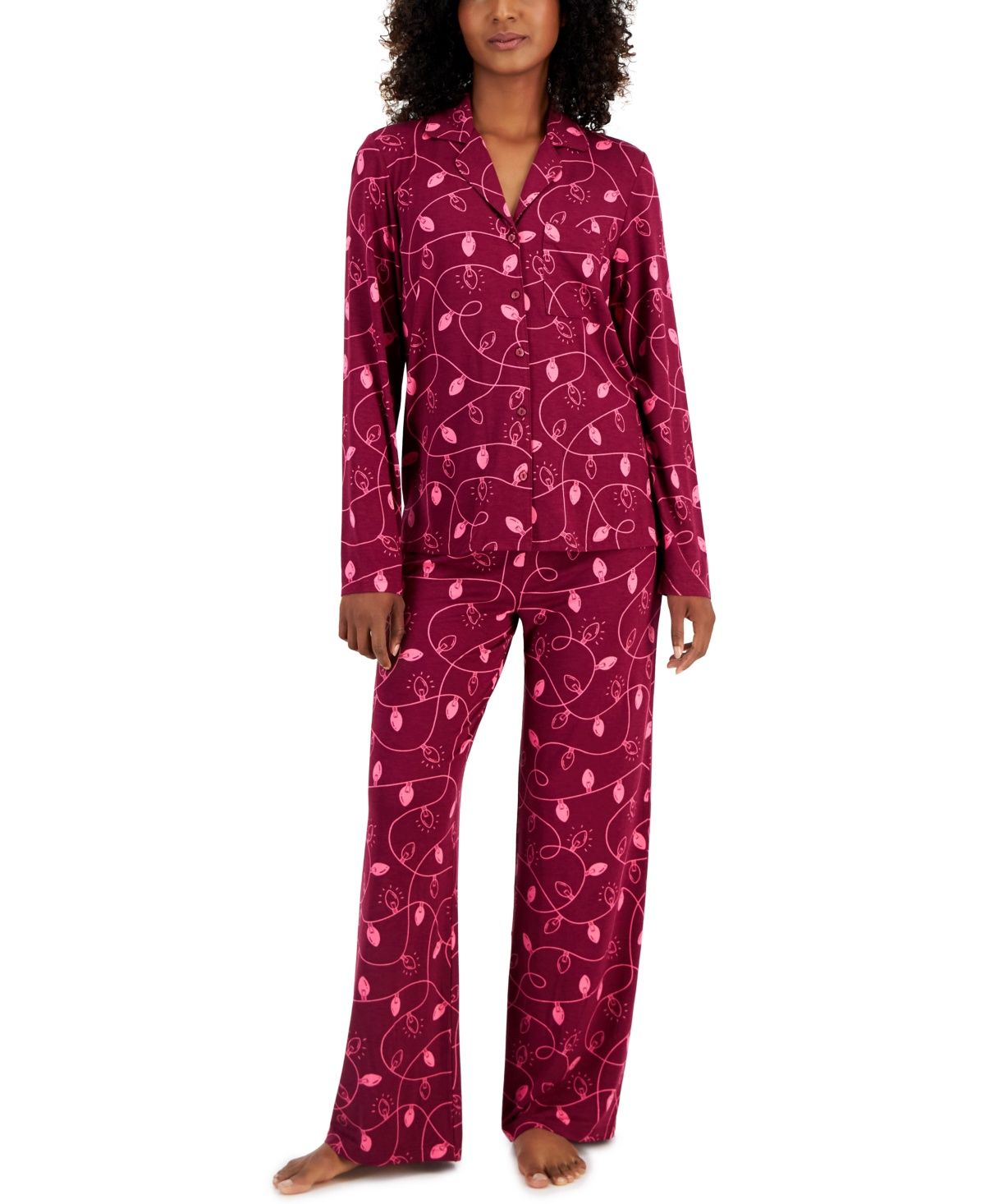Jenni Women&#39;s Supersoft Notched-Collar Pajamas Set,  - Xmas Light Smpl