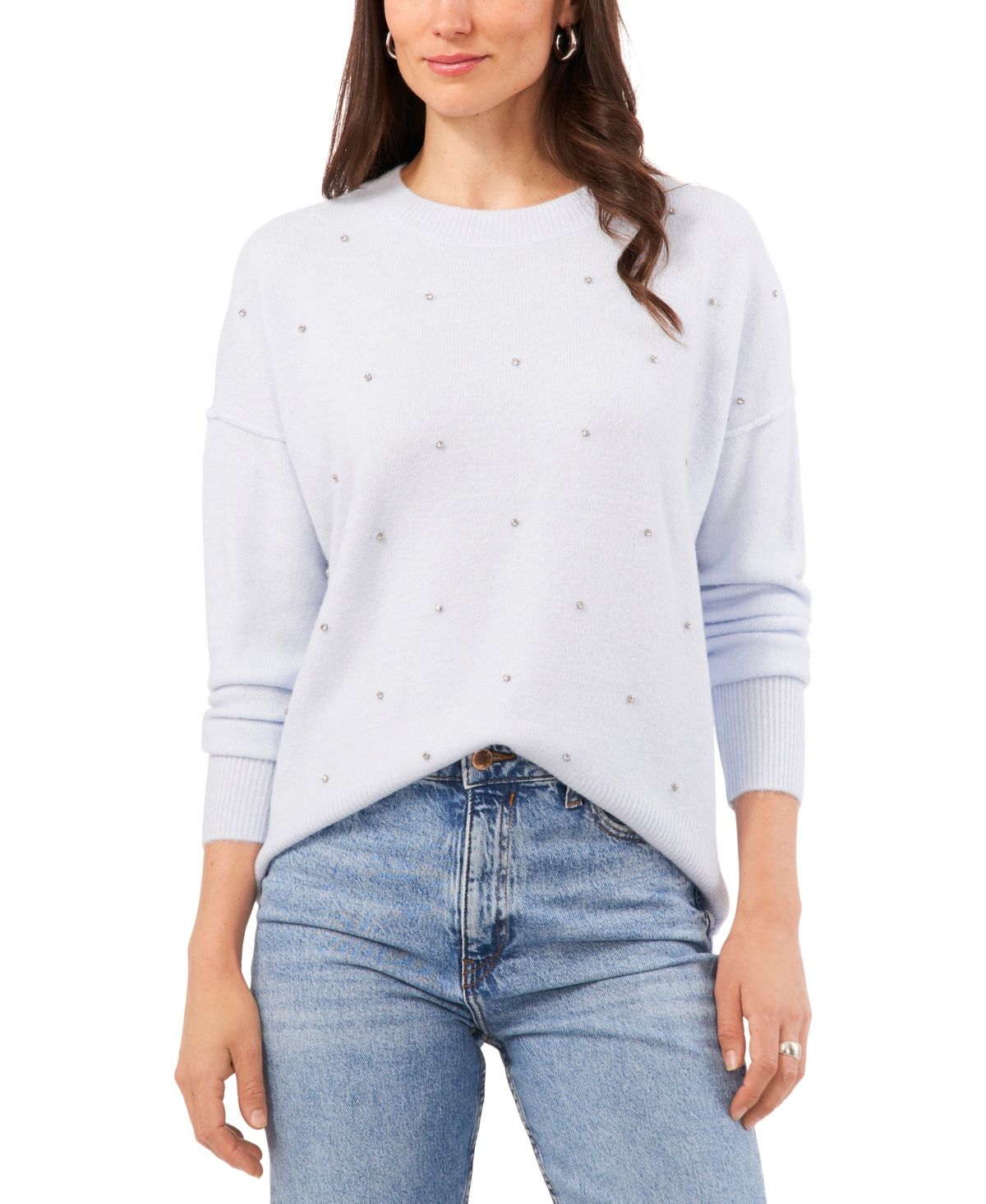 Vince Camuto Women&#39;s Rhinestone-Studded Drop-Shoulder Sweater - Frozen
