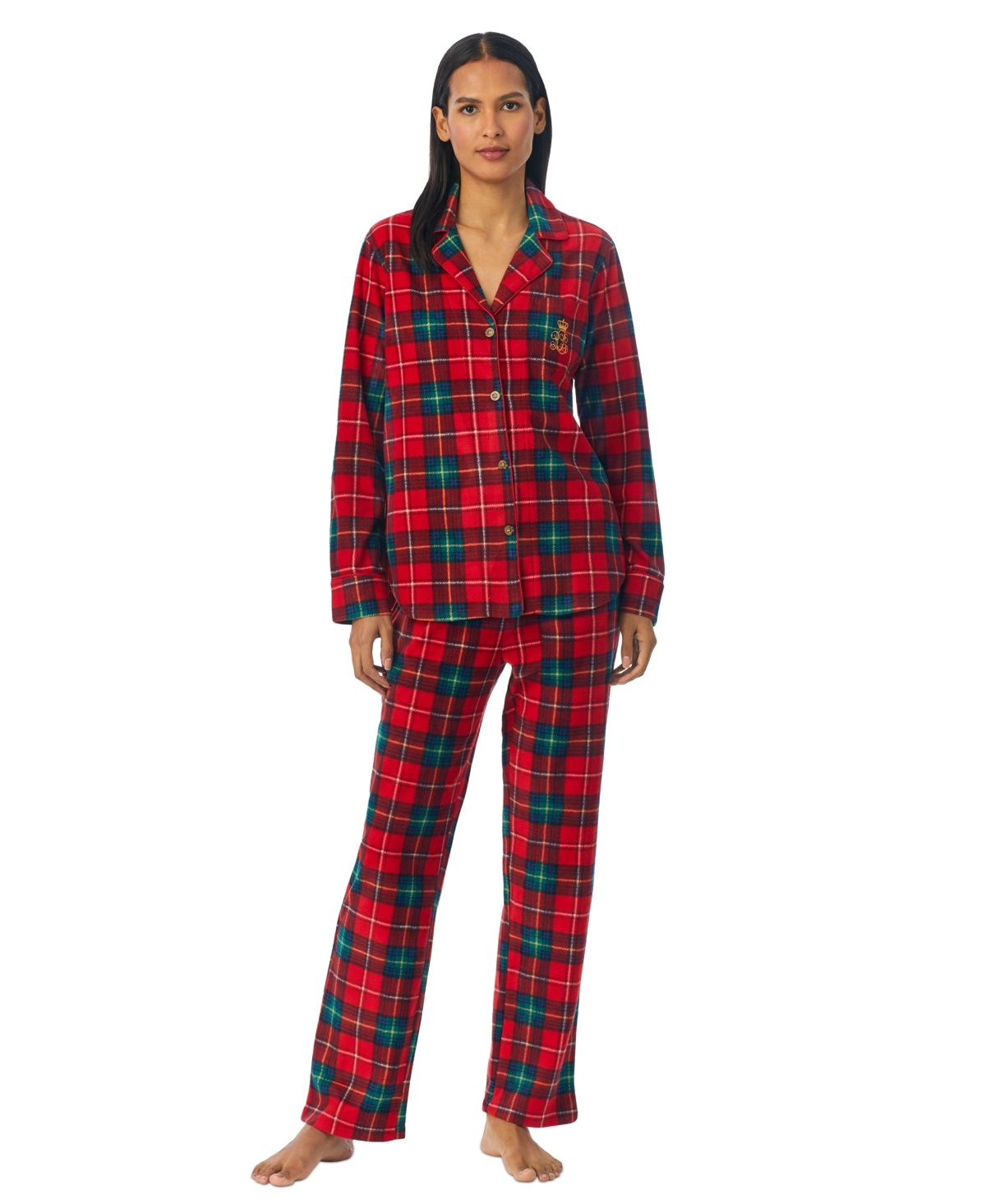 Lauren Ralph Lauren Women&#39;s 2-Pc. Printed Fleece Packaged Pajamas Set - Red Plaid