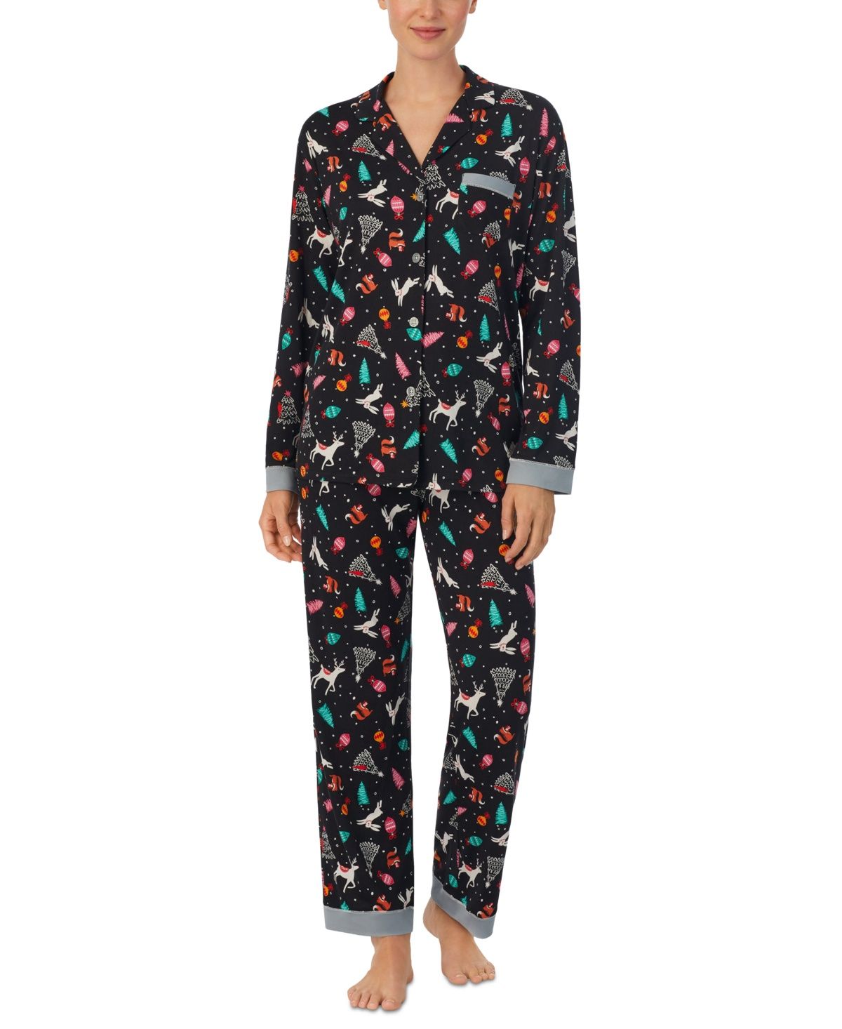 Cuddl Duds Women&#39;s 2-Pc. Printed Notched-Collar Pajamas Set - Black Novel