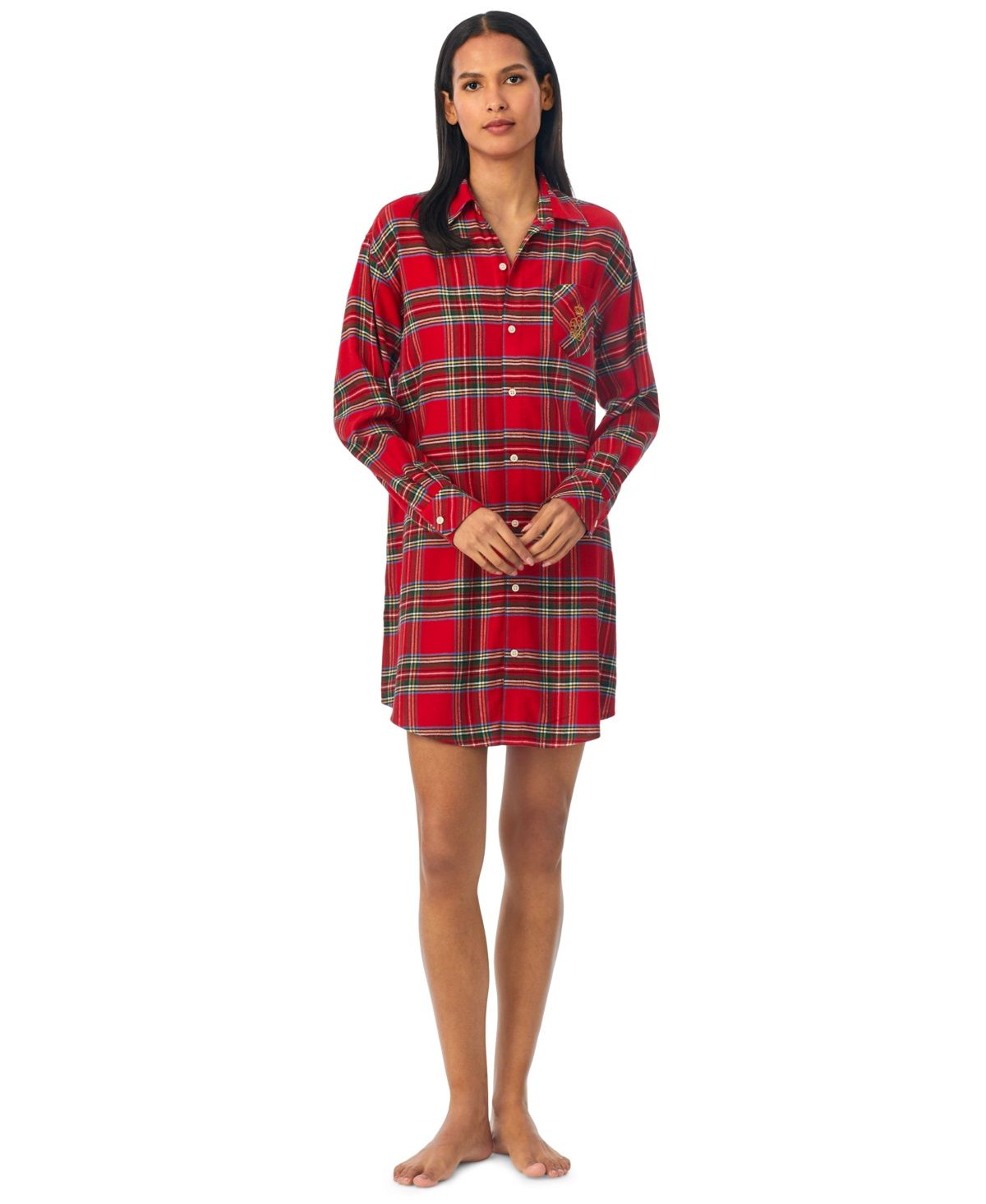 LAUREN Ralph Lauren Long Sleeve His Shirt Sleepshirt (Red Plaid) Women&#39;s Pajama