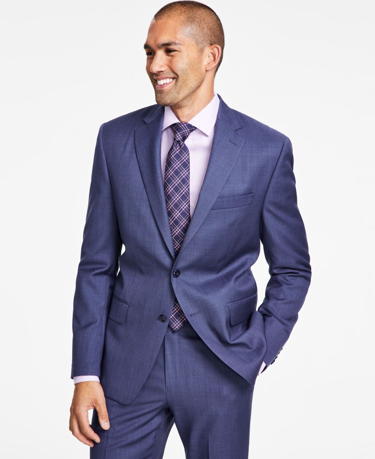 Michael Kors Men&#39;s Classic-Fit Wool-Blend Stretch Solid Suit Jacket - Blue Solid