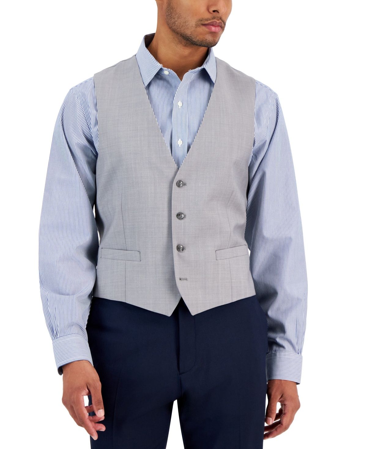 Calvin Klein Men&#39;s Slim-Fit Wool Infinite Stretch Suit Vest - Light Grey