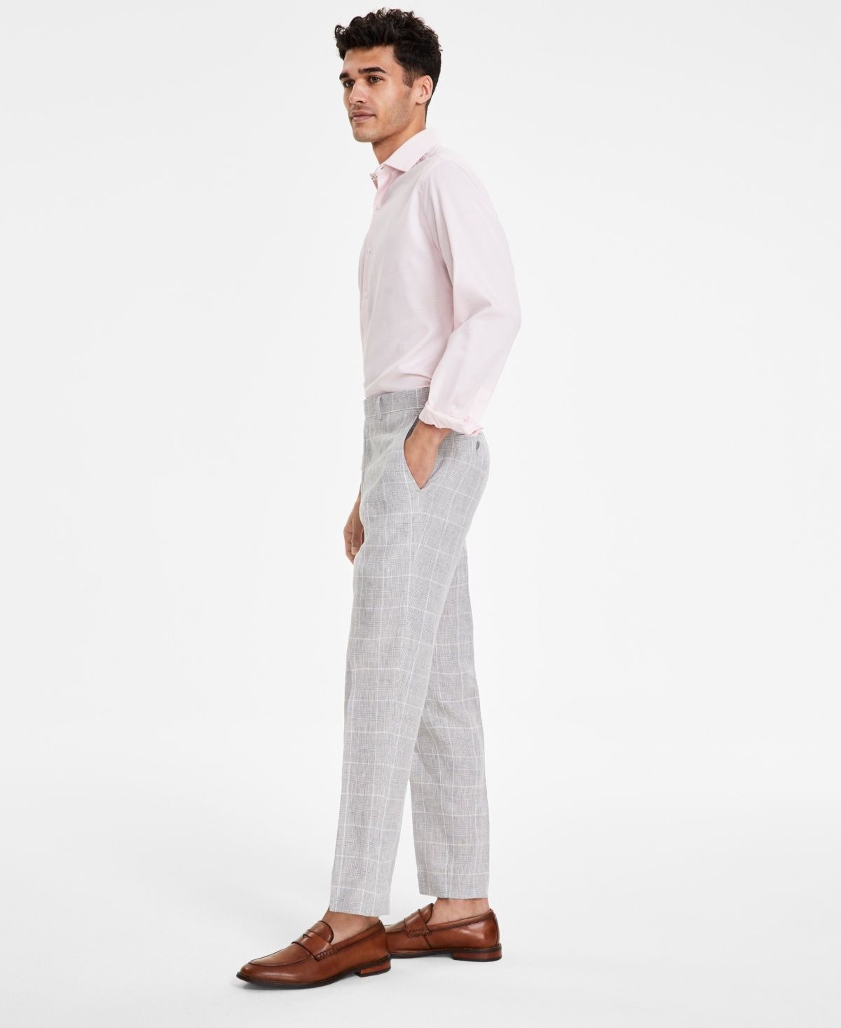 Bar Iii Men&#39;s Slim-Fit Linen Suit Pants,  - Grey Plaid