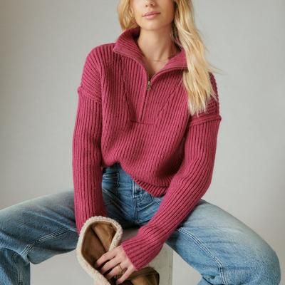 Lucky Brand Half Zip Pullover Sweater - Women&#39;s Clothing Tops Sweaters Pullovers in Boysenberry, Size S