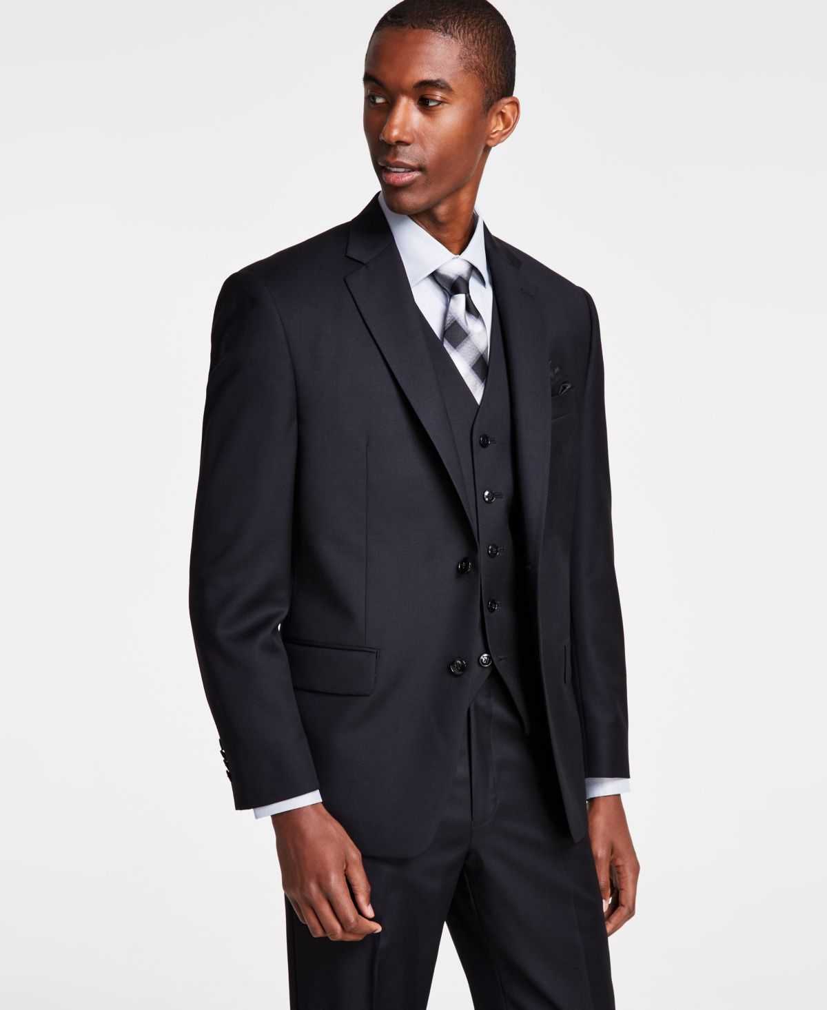 Michael Kors Mens Classic-Fit Wool-Blend S Black 52L